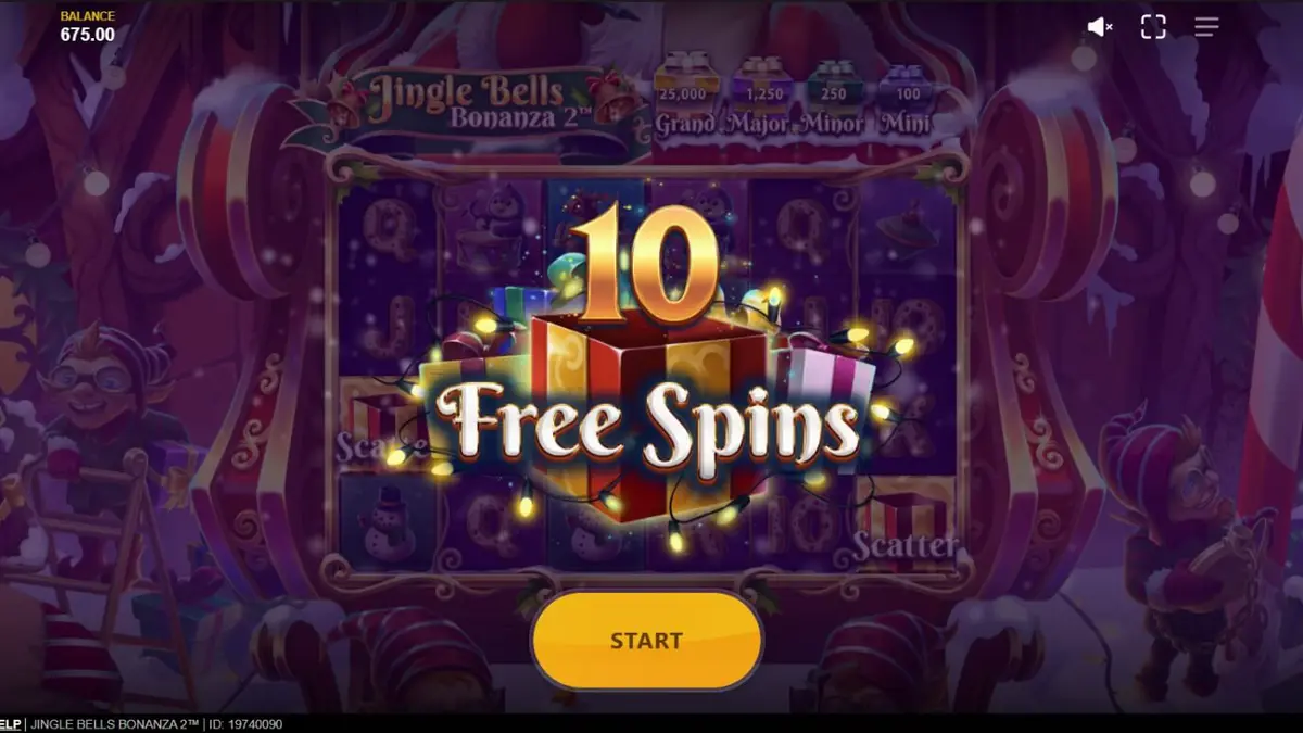 Tampilan layar slot Jingle Bells Bonanza 2 dengan tema Natal yang meriah dan antarmuka mobile yang responsif.